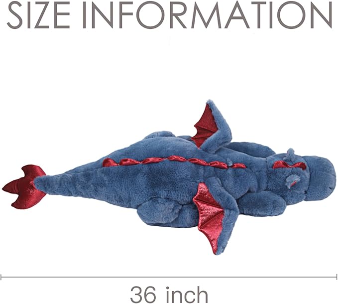 ARELUX Large 36in Cute Dragon Stuffed Animals Plush Toy Soft Blue Pterosaur Plushie Giant Fuzzy Dinosaur Pillow Plushies with Wings Cuddly for Friends Family Member