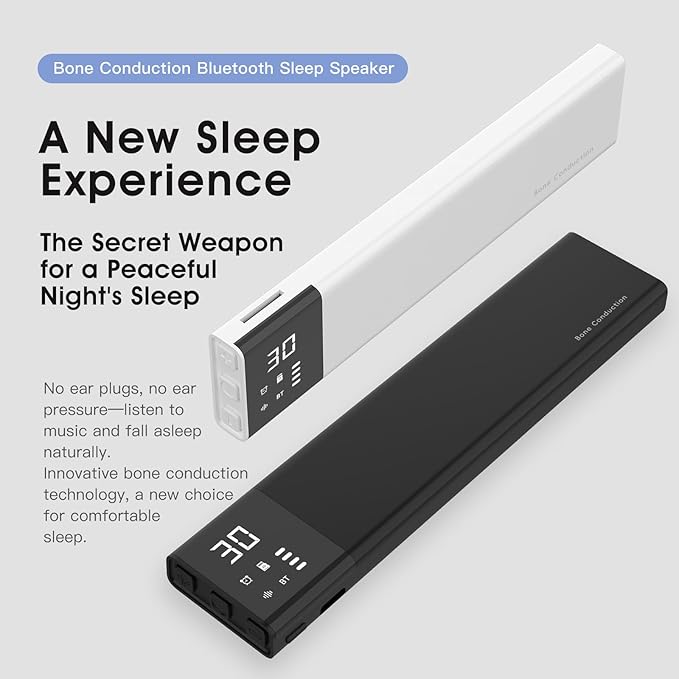 Under Pillow Bone Conduction Speaker for Sleeping – Bluetooth White Noise Sound Machine with Display, 36 Sleep Sounds, Timer, TF Card Support for Side Sleepers and Sleep Difficulties
