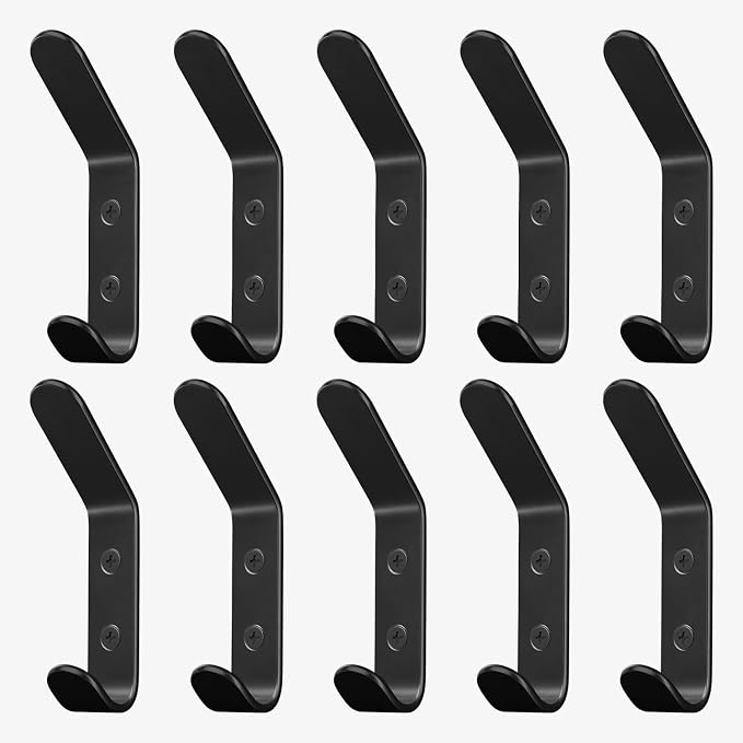 Homeforia Wall Coat Hook Rack - Set of 10 - Black Metal Hooks for Hanging Coats - Hat Hooks - Hat Hangers for Wall