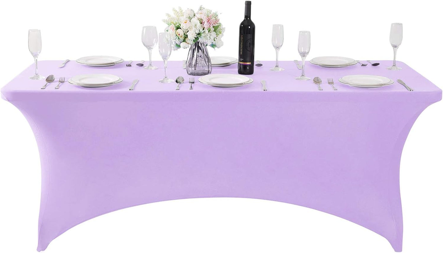 SuperO Waterproof Spandex Table Cover for 6FT Table Universal Fitted Stretch Tablecloth for Party, Banquet, Wedding and Events-Lavender