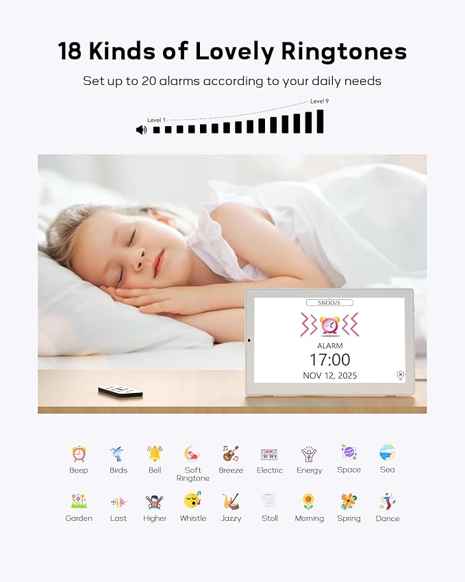 Mesqool 10.1" Large Digital Clock for Seniors with Date & Day, Easy-to-Read Calendar, Daily Reminders, Auto Dimming Display, Remote Control, Indoor Temperature & Humidity, Wall Mountable