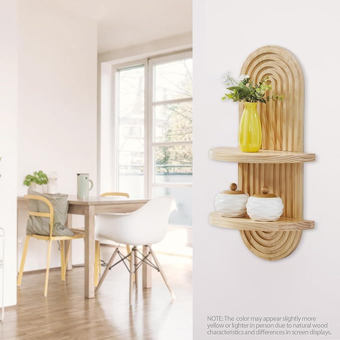 SweetSage Wooden Arched Wall Shelf - Boho Decor Floating Shelves Book Display Rainbow Shelf for Home Bedroom Living Room Nursery Office 22 x 11.8 Inches Natural
