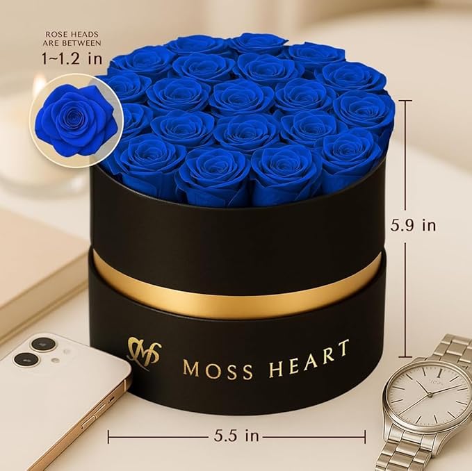 20 Mini Preserved Roses, Round Luxury Gift Box, Real Forever Roses Last 1+ Year, Premium Romantic Gift for Women, Wife, Girlfriend, Mother’s Day, Birthday, Anniversary, Valentine’s Day