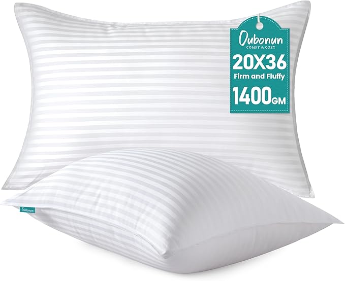 Oubonun King Size Pillows Set of 2 - Fluffy & Supportive Down Alternative Pillows with Zippered Cotton Cover - Breathable and Cool for All Sleeping Positions - Machine Washable - 20"x36"