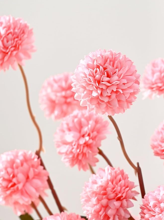 Waipfaru 10pcs Fake Flowers, Artificial Pompon Mums, Bulk Faux Chrysanthemums Flowers for Indoor Home Decorations, Boho Decor, Pink, No vase