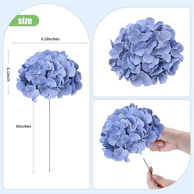 AVIVIHO 105PCS Dusty Blue Fake Flowers Hydrangea Artificial Flowers Bulk (Not Squished, No Steaming Need) Silk Flowers with Stems for Wedding Decor,Home,Baby Shower,Table Centerpieces Decoration
