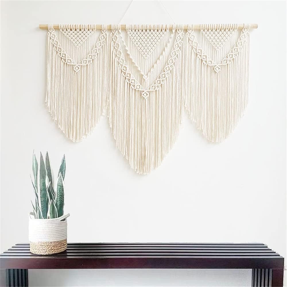 large macrame wall hanging - Boho Tapestry Macrame Wall Decor Art- Chic Bohemian Handmade Woven Tapestry Home Decoration for Bedroom Living Room Apartment Wedding Party - 43"x32" (Beige-Triangle)