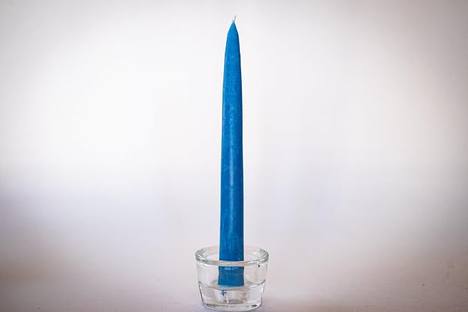 100% Pure Beeswax Taper Candles - All-Natural Handmade Decorative & Dipped Smokeless Unscented Candles for Christmas, Advent, and Hanukkah, Rustic Blue, 8.5 Inches, 24 Candle Set, by BeeTheLight