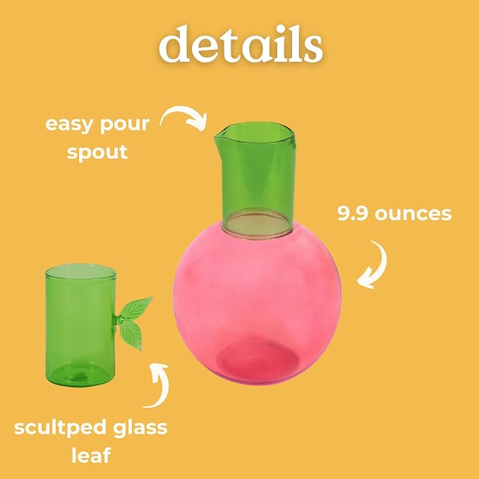 ban.do Cute Glass Water Carafe, Cherry | Colored Glass Bedside Water Pitcher, Novelty/Unique/Fruit Pitcher and Cup Set for Functional Home Decor