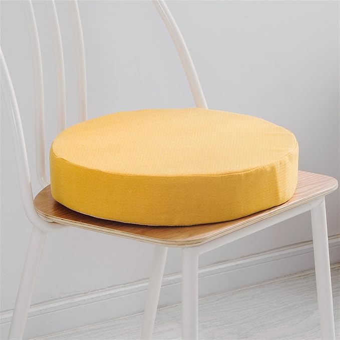 Reyox Thicken Cotton Linen Chair Cushion, Non Slip Seat Cushion for Recliners, Armchairs 3" Thick Round Yellow 20" x 20"