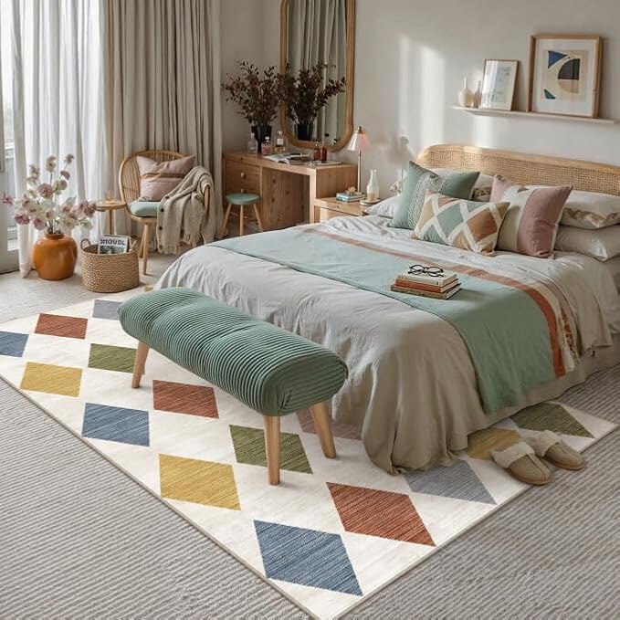 PureCozy Machine Washable 6x9 Area Rugs for Kids Room Modern Soft Colorful Checkered Rug Non-Slip Low Pile Accent Indoor Office Carpet for Nursery Bedroom Living Dining Classroom