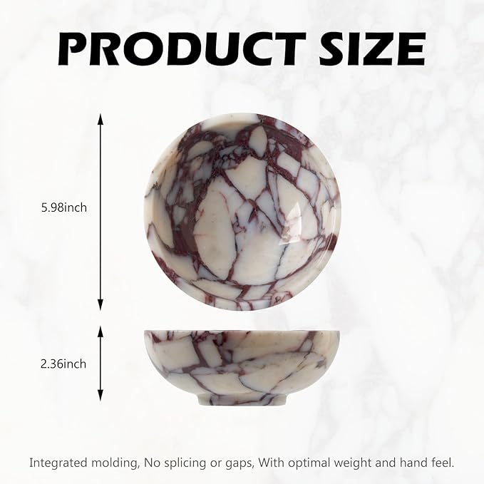 Luxury Natural Marble Catchall Bowl – Small 5.9-Inch Calacatta Viola Marble for Entryway Table Key Holder, Decorative Jewelry Dish for Bedroom, Trinket Tray for Home Decor