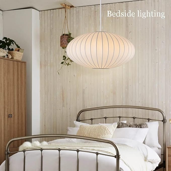 Italian Silk Pendant Light, 19.7 Inch White Bubble Fabric Lantern Ceiling Hanging lamp, Modern Silkworm Cocoon Chandeliers Fixture for Living Dining Room Kitchen Island Restaurant Foyer
