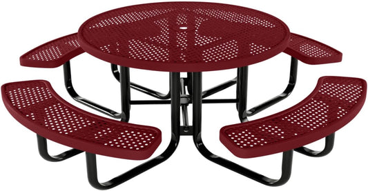 Coated Outdoor Furniture Heavy-Duty Portable Outdoor Kids Table with Umbrella Hole, Punched Steel Kids Picnic Table, Commercial-Grade, Made in America (46 In, Round, Childrens, Burgundy)