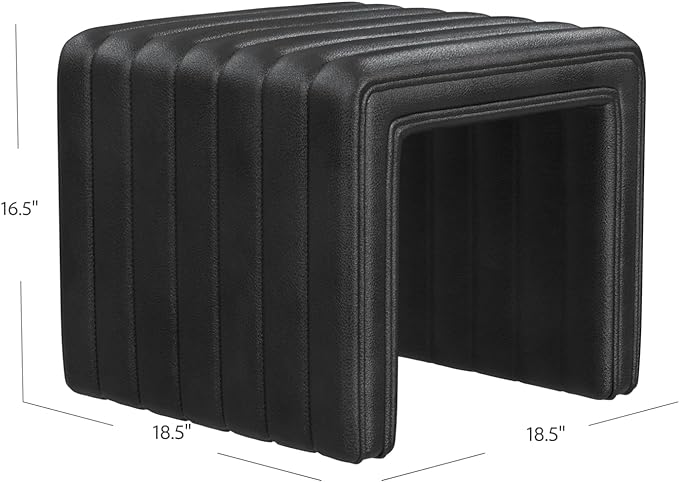 HomePop Modern Channel Tufted Faux Leather Ottoman|Homepop Home Décor|Ottoman for Living Room & Bedroom - Black Faux Leather