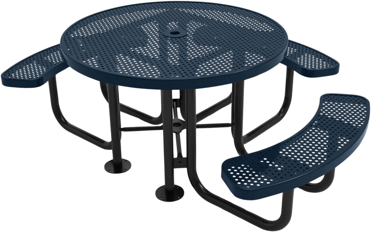 Heavy-Duty Portable Outdoor Picnic Table with Umbrella Hole, Punched Steel Patio Dining Furniture Made in America (46" Round Top, Dark Blue)