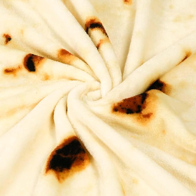 Vessia Burritos Tortilla Blanket Throw Size(Beige,71 inches), Giant Realistic Funny Food Throw for Adults and Kids, 300 GSM Double Sided Soft Novelty Round Taco Blanket