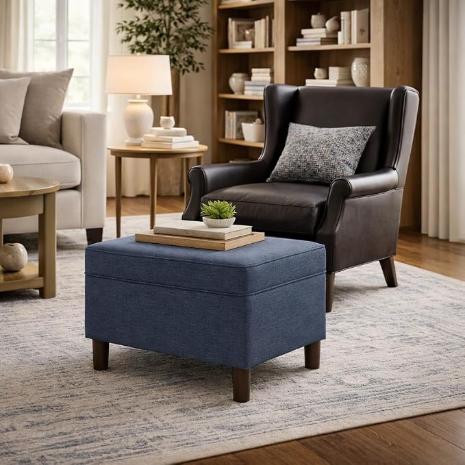 Spatial Order Home Decor | Dinah Collection Modern Storage Ottoman | Ottoman with Storage for Living Room & Bedroom (Navy)