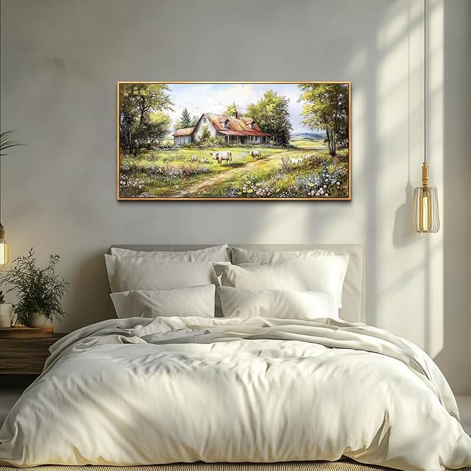 QIYILEXWART Black Framed Large Wall Decor For Living Room Canvas Wall Art For Office Wall Decoration For Bedroom Forest Lodge Painting Farmhouse Watercolour Picture Home Decor Ready To Hang