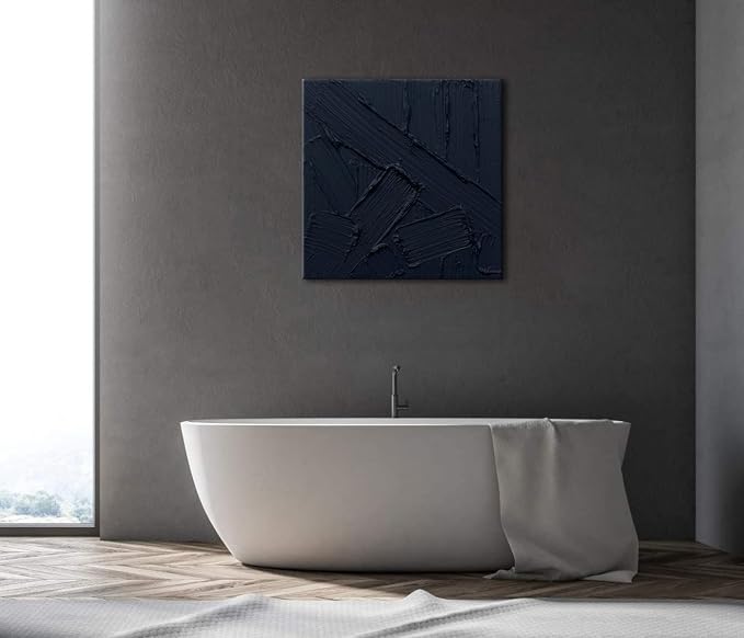 zoinart Hand Painted Textured Black Wall Art, 20x20 Inches Abstract Oil Paintings on Canvas Contemporary Wall Art Black Artwork