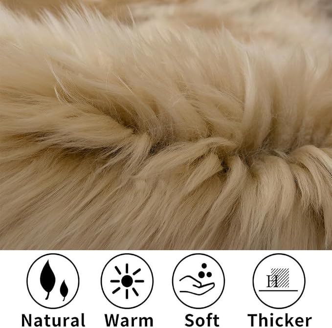 Sheepskin Chair Cushion Non-Slip Back Square Genuine Fur Chair Cover Silky Natural Wool Seat Cushion Pad Soft Area Rugs Carpet for Home Office Restaurant Chair 18x18 Inch (Khaki, Pack of 4)