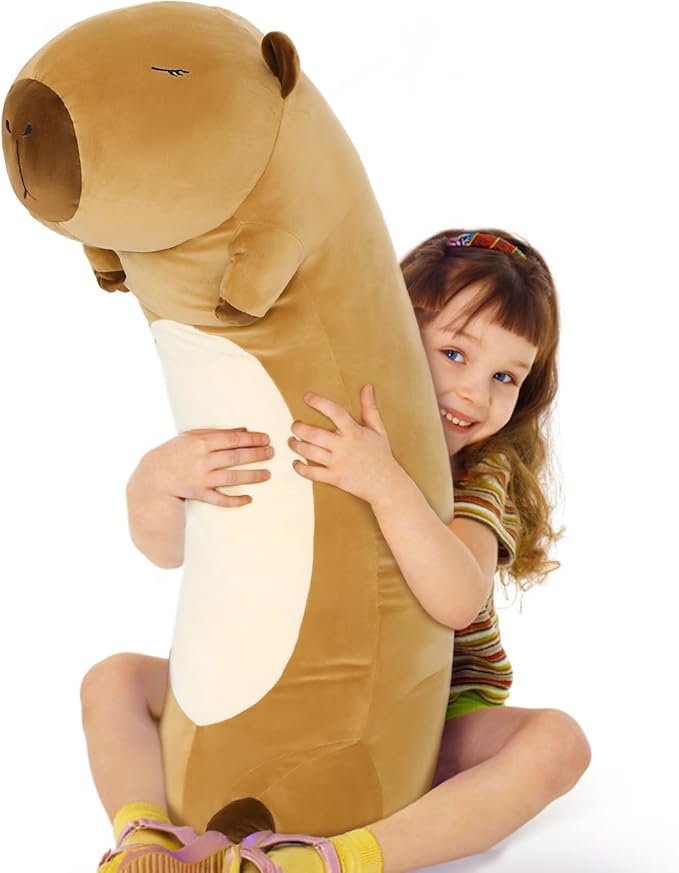 Tezituor Long Capybara Plush Body Pillow, 39.5” Cute Capybara Stuffed Animal Soft Sleeping Throw Pillow Plush Capyabra Toy Birthday Christmas for Kids Girlfriends