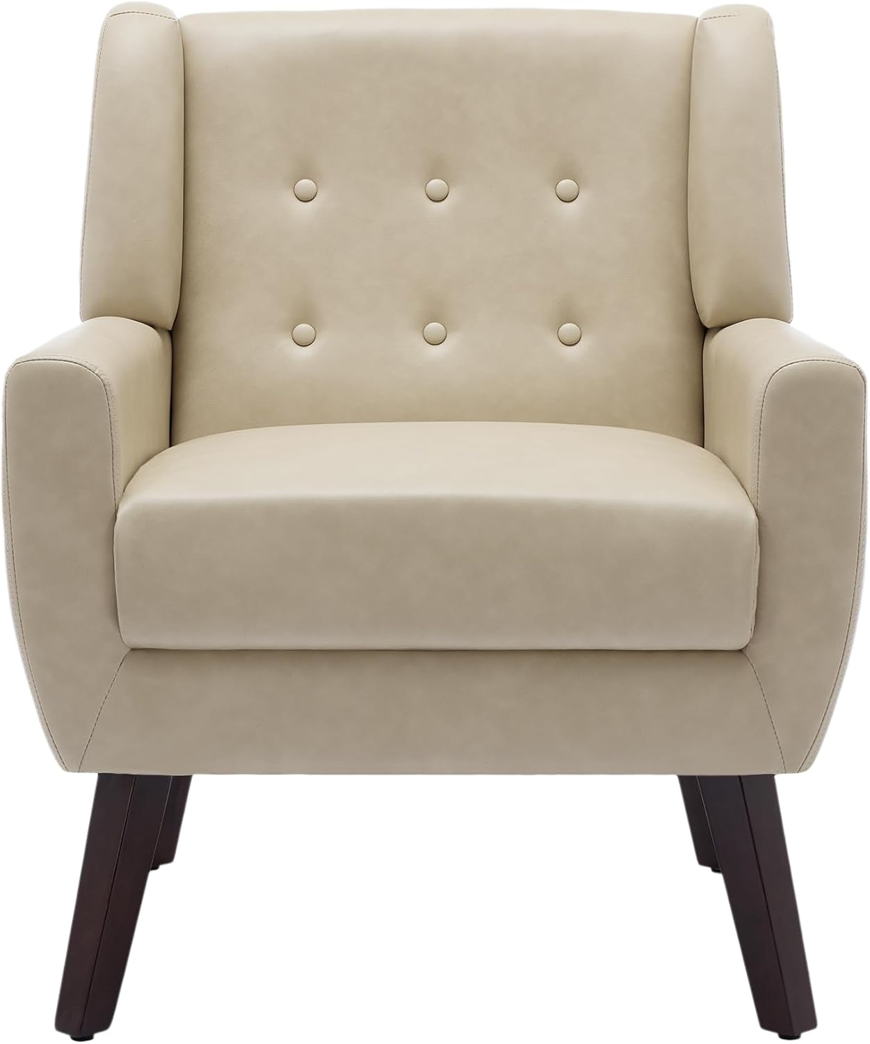 UIXE Faux Leather Accent Chair, Modern Arm Club Chair Upholstered Armchair for Living Room, Comfy Single Sofa Seats Button Tufted Reading Seating, Cream