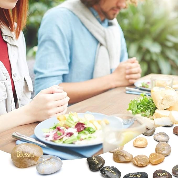BigOtters 25PCS Inspirational Rocks - Encouragement Stones with Engraved Words for Meditation, Home Office Decor & Birthday, Gratitude Women Gifts