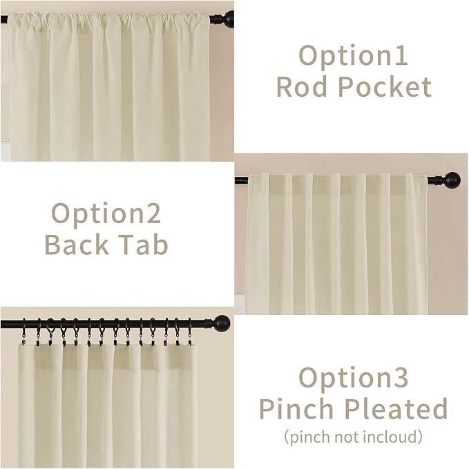 Joydeco Linen Curtains 84 Inch Length 2 Panel Sets,Light Filtering Curtains for Bedroom 37 Inch Wide Living Room Drapes with Back Tabs & Rod Pockets (W37 x L84 Inch, Linen)