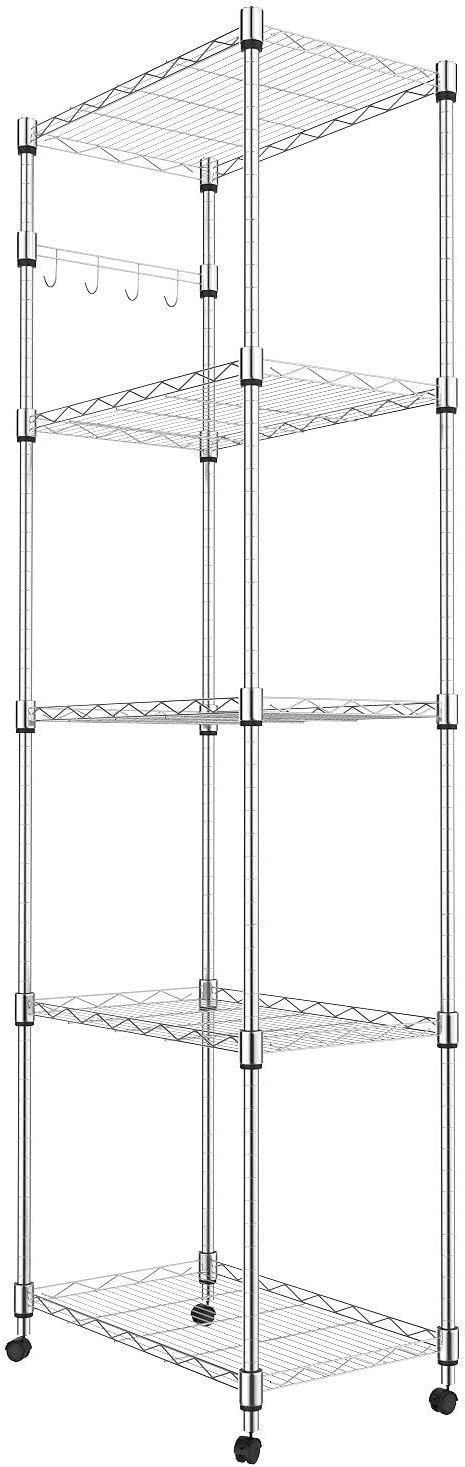 Homdox 5 Tier Steel Wire Shelving Unit on Wheels,Chrome Shelves for Garage Kitchen Living Room,Heavy Duty Shelving Rack, 23.2 x 13.8 x 72 inch (L x W x H)