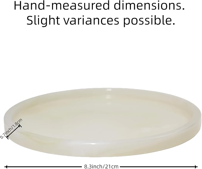 Natural Marble Vanity Tray, Round, 8.3 Inch, Green Jade | Anti-Slip Pads, For Bathroom, Jewelry & Perfume Display, Coffee Table Decor