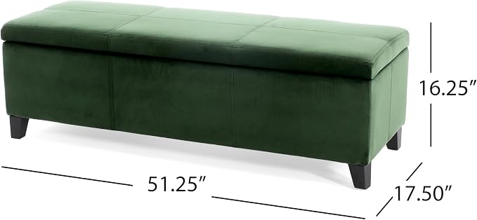 Christopher Knight Home Glouster Upholstered Storage Ottoman Bench, Forest Green Velvet, Matte Black