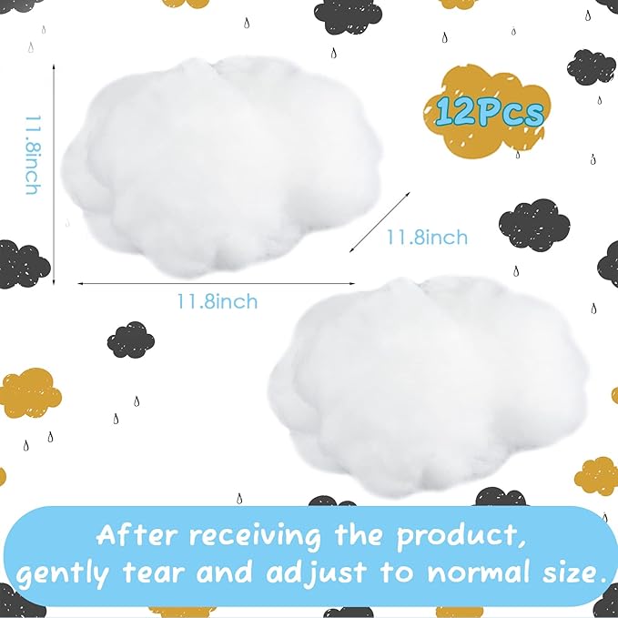 Jetec 12 Pieces Artificial Cloud Props Imitation 3D Cloud Shape Hanging Decorations Room DIY Decorative Hanging Ornament for Wedding Party Stage Show Decor (Large Size)