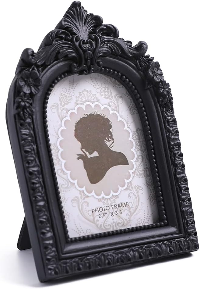 SIKOO Vintage Mini Picture Frame 2.5 × 3.5 Ornate Black Small Picture Frame Tabletop Wall Mount Small Victorian Gothic Decor