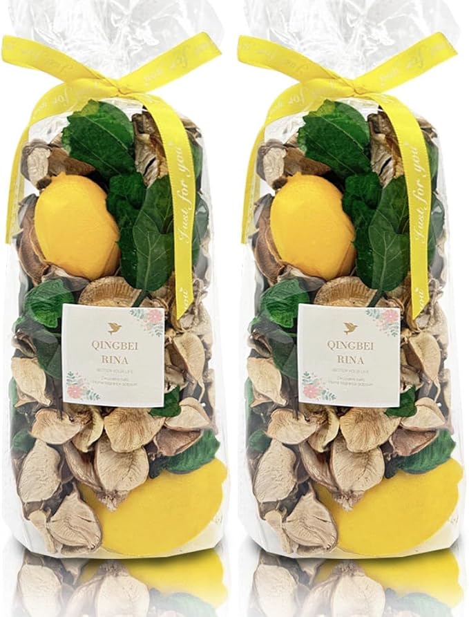Qingbei Rina Spring Potpourri Bags,Lemon Scented Potpourri Bowl Filler with 4 Lemon,Decorative Dried Flowers,Home Fragrance, Vase Fillers,Bathroom Decor(8.4 oz)