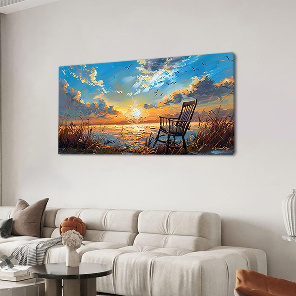 LASMOND Canvas Prints Wall Art Sunset Ocean Beach Pictures Photo nature landscape Paintings for Living Room Bedroom Home Decorations Modern Stretched and Framed Seascape Waves Landscape Artwork ( 30x60 Inches )