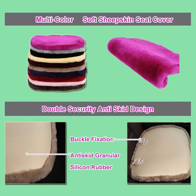 OGLAND Fuzzy Genuine Sheepskin Car Rear Seat Cover for Kids Dogs Pets Auto Bench Back Cushion Interior Accessories with Soft Fluffy Wool Natural Fur, Graphite