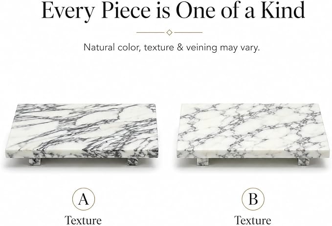 Natural Marble Rectangular Decorative Tray Pedestal Stand, 13.8 x 6.7 in Bathroom Vanity Counter Organizer, Jewelry Keys Candles and Soap Display Stone Tray