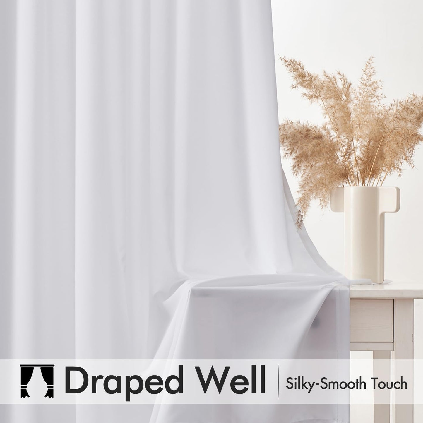 MIULEE White Privacy Sheer Curtains That Let Light in Non-See-Through Semi Sheer Curtains Light Filtering Window Curtain Drapes for Living Room Bedroom 42 X 54 Inches Long 2 Panels Set