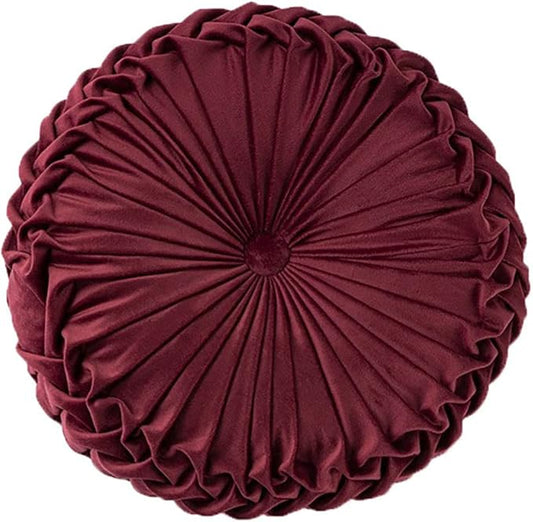 Teieas Round Pillows Velvet Pleated Circle Pillow Chair Cushion Floor Pillows Home Decorations for Home Couch Chair Bed Car Burgundy