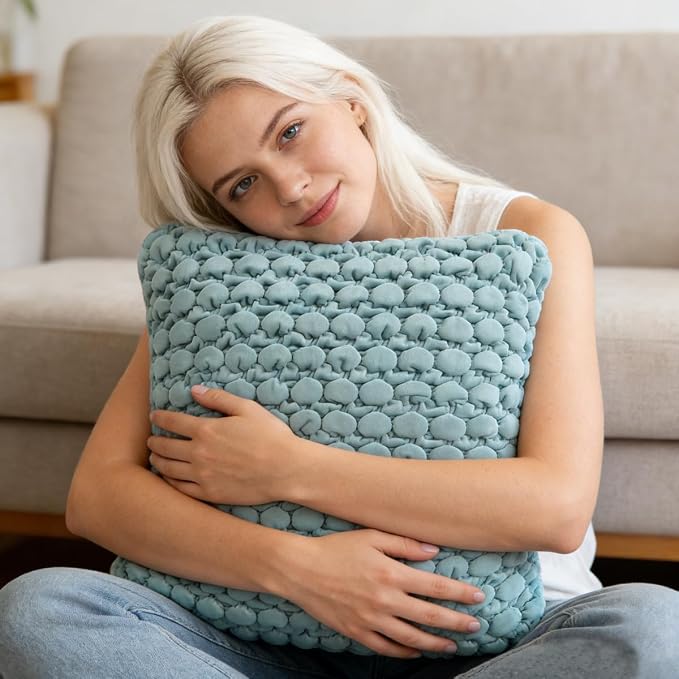 Pillow Cover 24x24 1 Piece Velvet Euro Sham Decorative Farmhouse Pillowcase Boho Square Cushion Covers Soft Bubble Texture for Couch Sofa Bed Bedroom Car Living Room，Teal