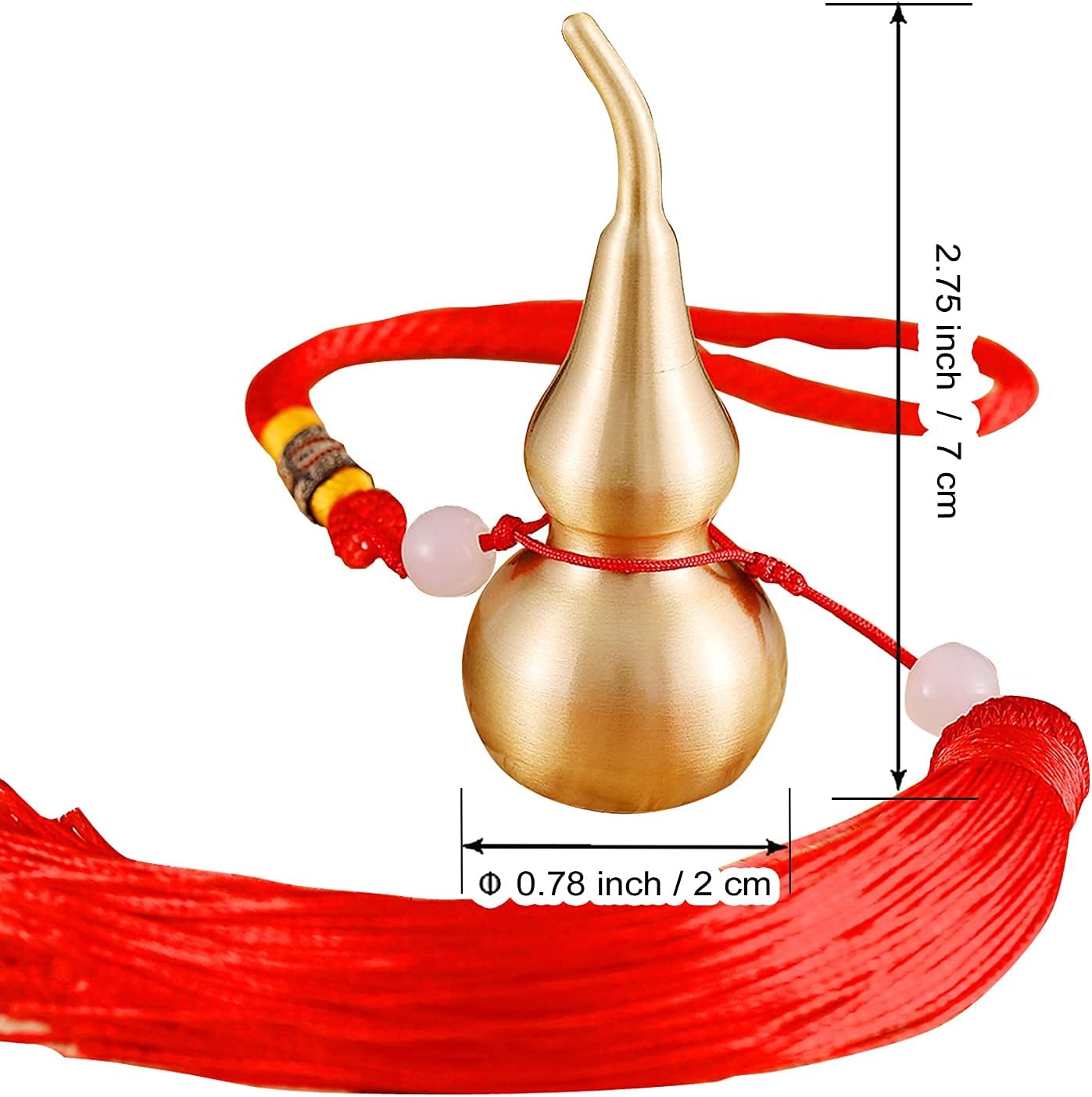 Feng Shui Brass Wu Lou Golden Gourd with Red Luck Strip Treasure Pendant for Bedroom,Car Hanging Ornaments,Fortune Protection,Hu Lu Bring Good Luck Safty Success,2.75inch Tall,Full Brass