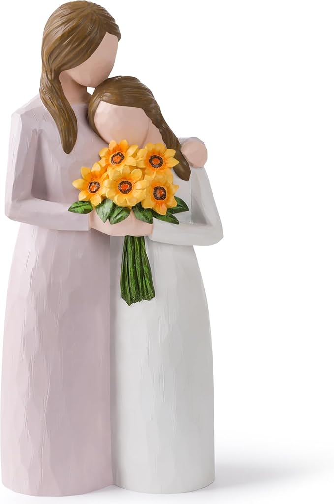 Sunflower Mother Daughter Figurine, Hand-Painted Resin Figure, Gift for Mom from Daughter with Gift Box, Perfect for Mother’s Day, Birthday, Christmas.