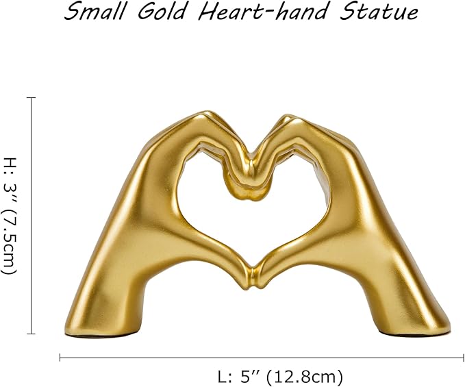 FANTESTICRYAN Small Heart Hands Statues Hand Love Sculpture Cute Decorative Home Decor Ornaments for Living Room, Wedding, Office Desktop, Cabinets, Bookshelf, Gift for Mom (Small Gold)