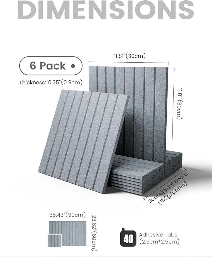 Large Felt Bulletin Board 36"x24" Cork Board Alternative - 6 Pack with 40 Safe Removable Adhesive Tabs, Cork Boards for Walls Cork Board for Home Office Classroom Pin Board-Blue Gray