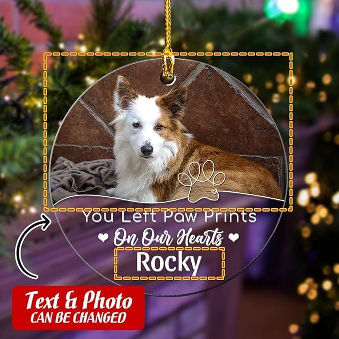 Pet Memorial Ornament Personalized Angel Dog Cat Photo Picture Acrylic Ornaments Custom Sympathy Keepsake Gifts Heaven Christmas Tree Bereavement Decoration Gift for Dogs Cats Moms Dads