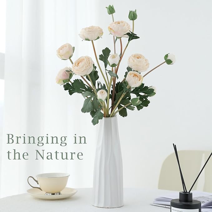 6Pcs Realistic Silk White Ranunculus Artificial Flowers Long Stems, 23.6" Tall Fake Flowers Faux Flowers Suit for Year-Round Home Decoration, Wedding, Bridal Bouquets, Office