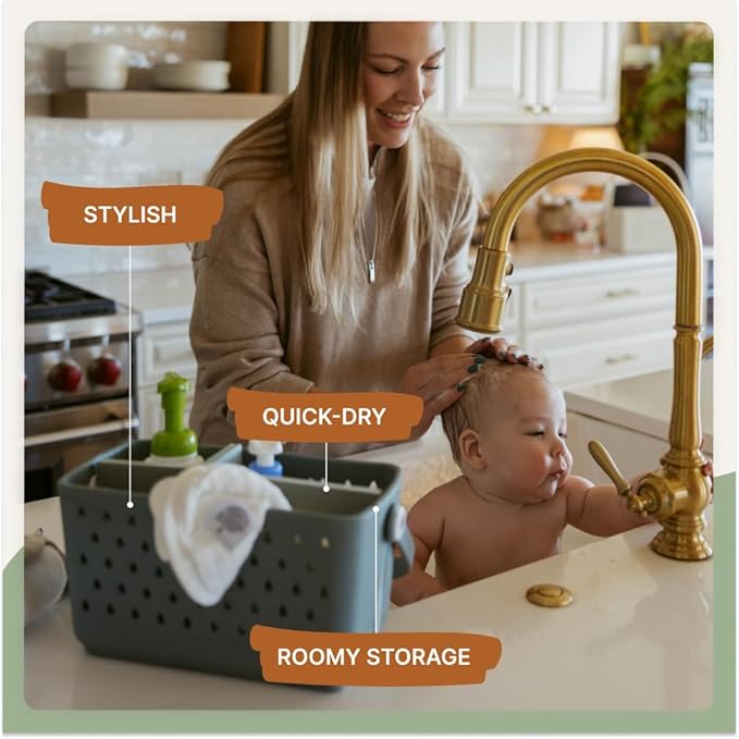 Parker Baby Large Bath Caddy | BPA Free & Food Grade Shower Caddy Organizer for Toys & Supplies | Quick-Dry, Sturdy & Perfect Size Shower Basket w/Handle in Neutral Colors