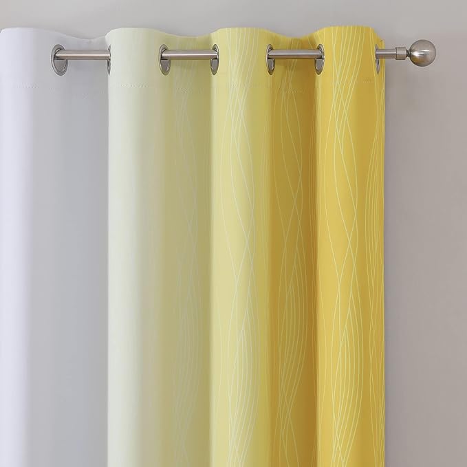 Estelar Textiler Yellow and Greyish White Gradient Blackout Curtains, Thermal Insulated Ombre Blackout Drapes for Bedroom, Room Darkening Energy Saving Curtains for Living Room, 52Wx84L, 2 Panels