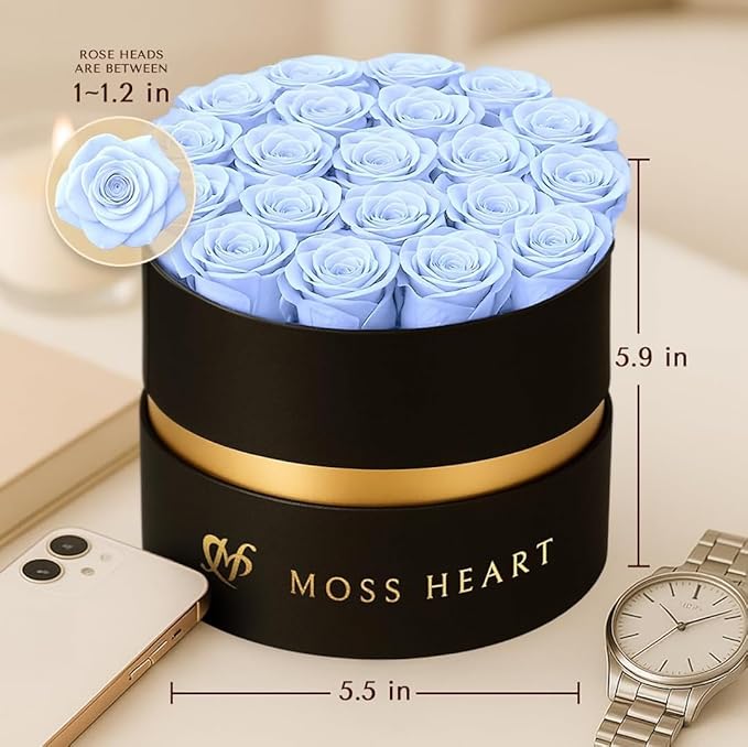 20 Mini Preserved Roses, Round Luxury Gift Box, Real Forever Roses Last 1+ Year, Premium Romantic Gift for Women, Wife, Girlfriend, Mother’s Day, Birthday, Anniversary, Valentine’s Day